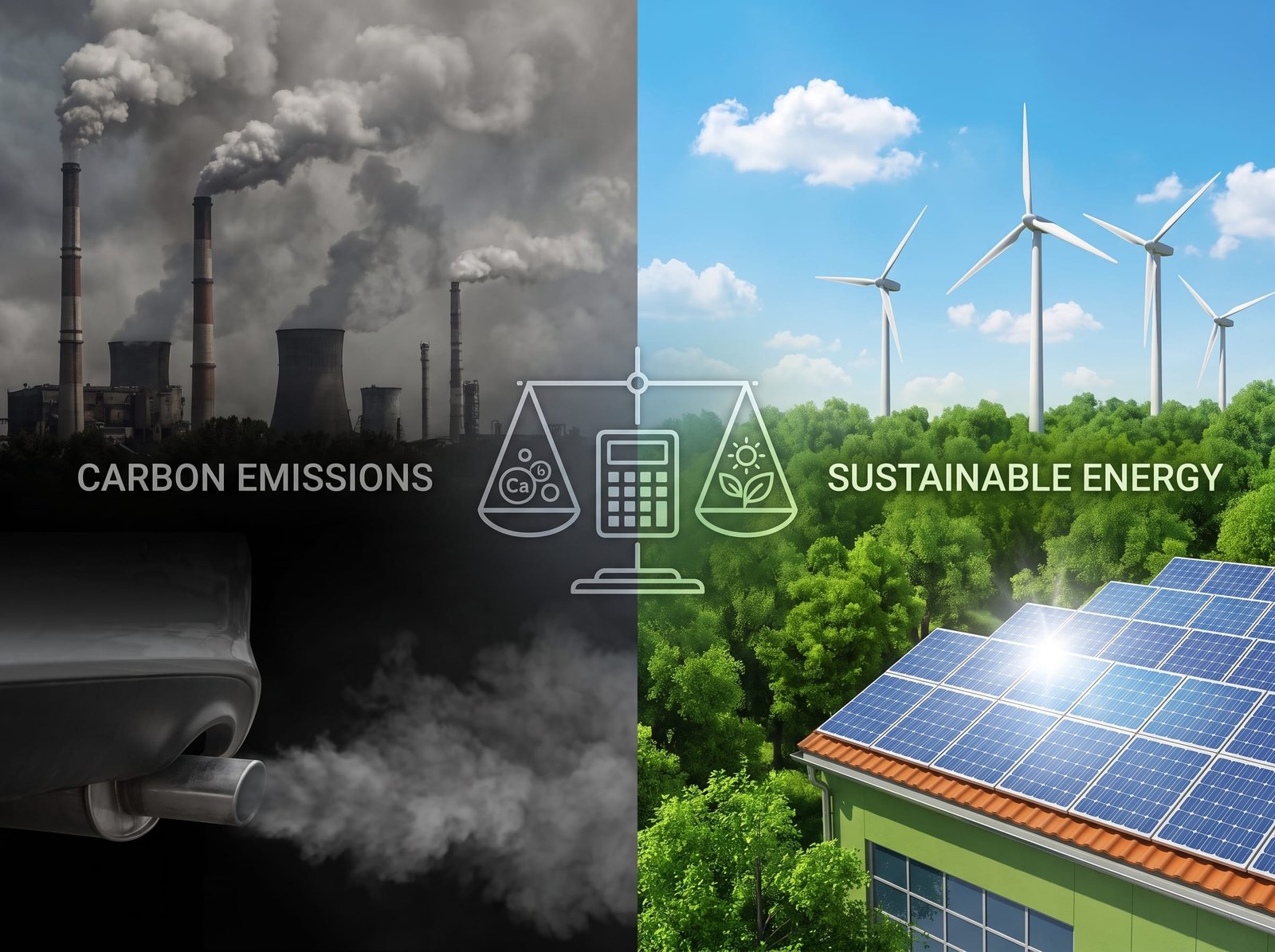 Comparison of industrial carbon emissions vs green renewable business energy